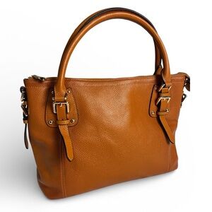 Cognac Pebbled Leather Satchel Bag | Top Handle Crossbody Purse